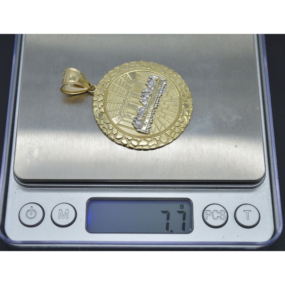 10k Solid Gold Last Supper Round Jesus Medallion Nugget Charm Pendant 41mm 7.7gr - Picture 4 of 6